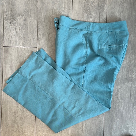 DYNAMITE Yasmin Straight Leg Linen Pants Turquoise, Size 8 - Picture 3 of 14